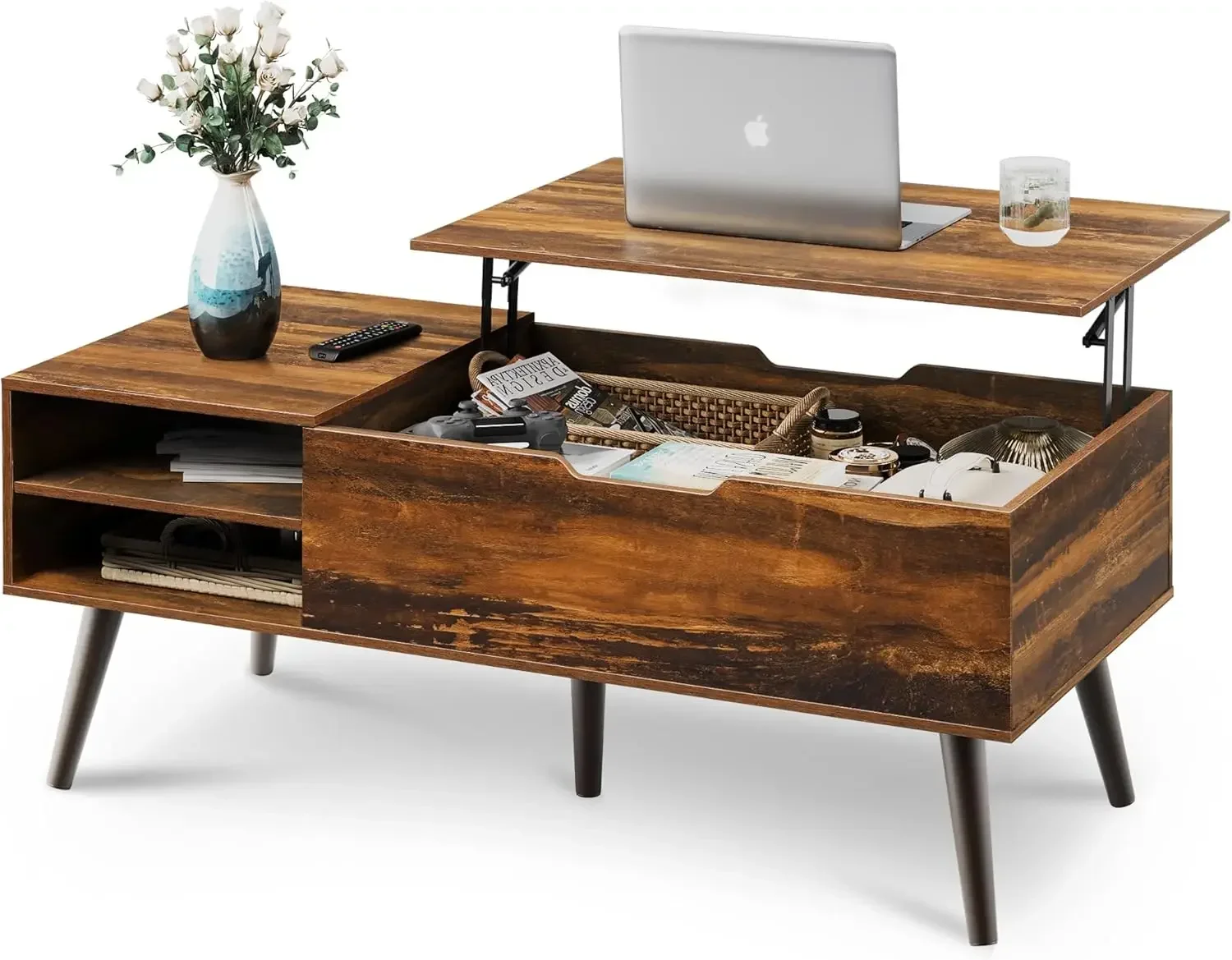 

Wood Lift Top Coffee Table with Adjustable Storage Shelf and Hidden Compartment, Lift Tabletop Dining Table for Living Room