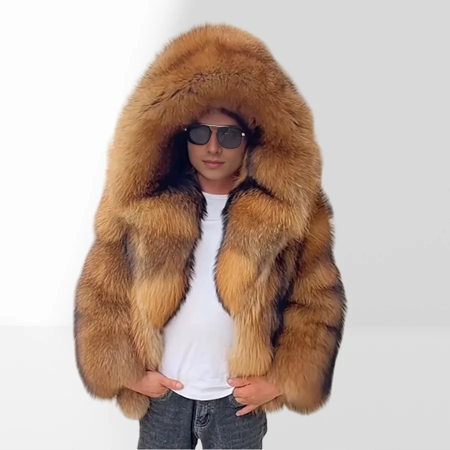 Genuine Raccoon Fur Coat With Hood Men's Winter Jackets Short Full Skin Real Raccoon Fur Jacket High Quality Natural Fur Jacke