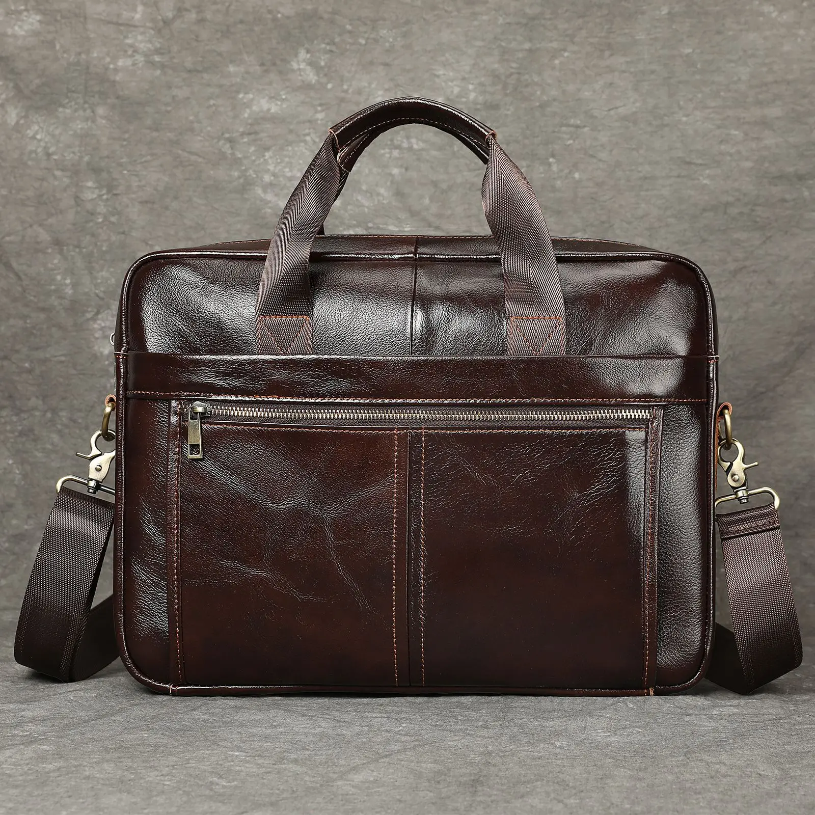 Head-layer Cowhide Business Briefcase Large Capacity Laptop Bag 15-inch Business Travel Document Case