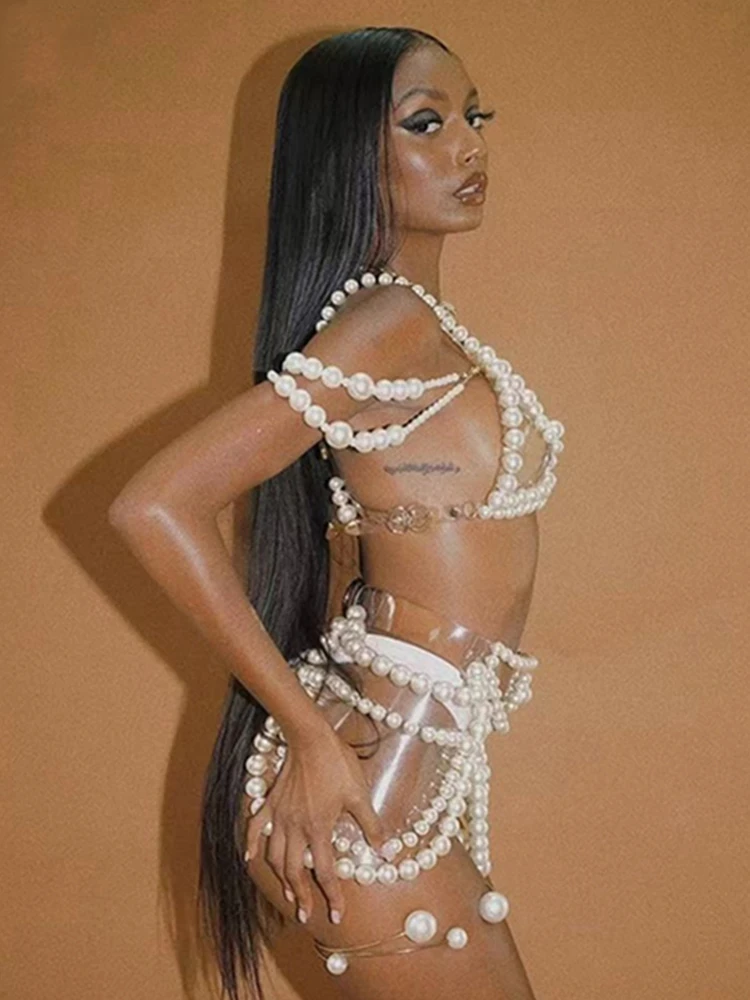 บาร์เซ็กซี่เพิร์ลชุดบิกินี่ไนท์คลับ POLE Dance เครื่องแต่งกายผู้หญิง Ds Gogo STAGE RAVE เครื่องแต่งกาย PARTY Dancer เสื้อผ้า