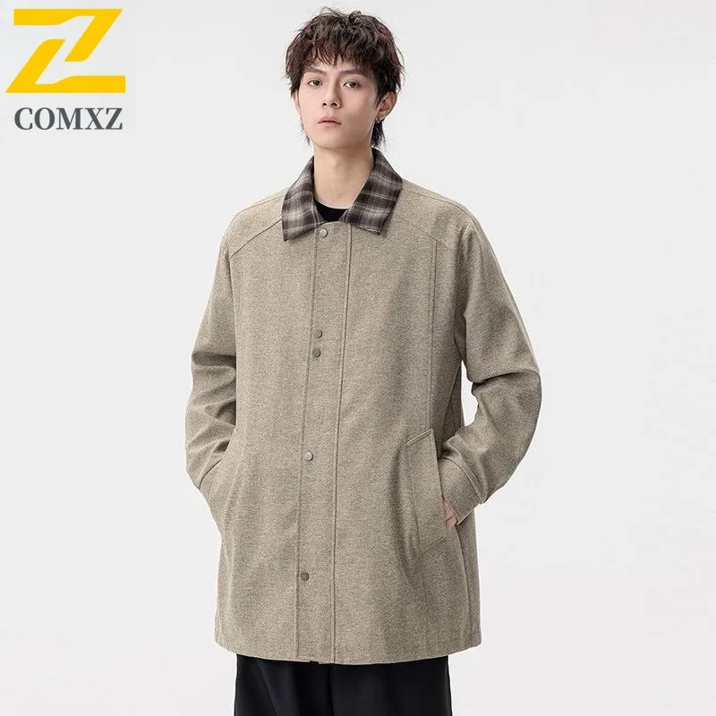 

COMXZ Мужская куртка с отложным воротником, удобная куртка для езды на велосипеде на открытом воздухе, однотонная прочная легкая осенняя ветровка для пешего туризма