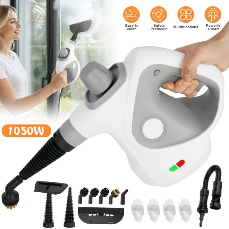 Tragbarer Handdampfreiniger mit 15 Aufsätzen, Multifunktionale Tiefenreinigungsmaschine für Boden, Fliesen, Fugen, Küche, Bad, Sofa und Autoinnenraum