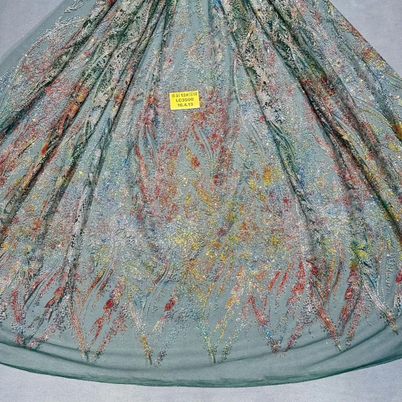 10 Yards Green Patterned Wedding Dress Fabric Mesh Spray Lace 150cm Wedding Party Color Spray gold Tull fabric