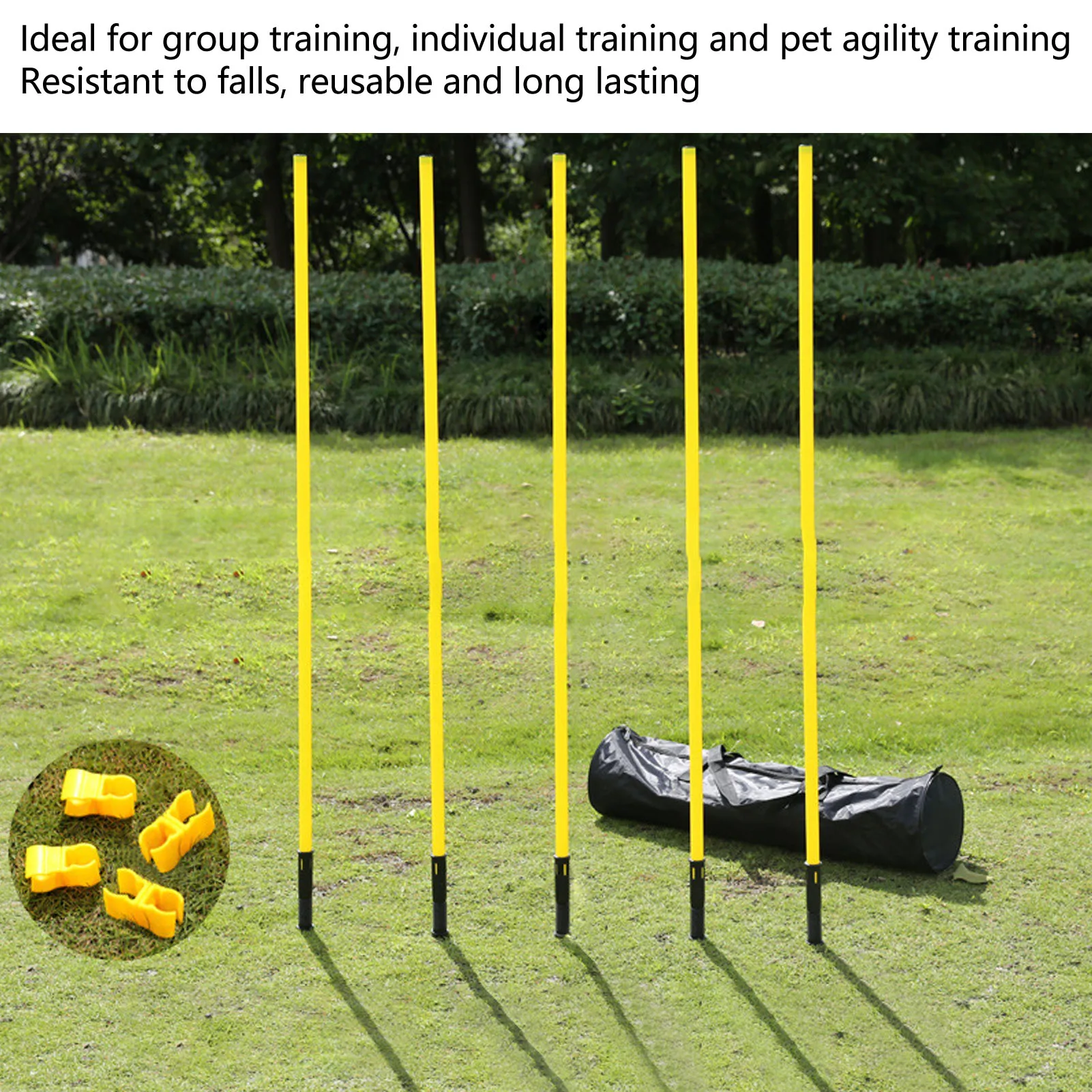 Juego de postes de fútbol, postes amarillos, postes de entrenamiento de 1,5 m, postes deportivos de entrenamiento de fútbol con hebillas de Base
