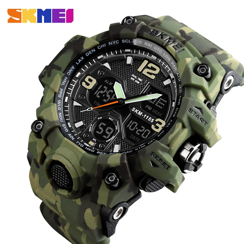 SKMEI Dual Time Display Digital Electronic Watch Sport LED Light Quartz Watches For Men Waterproof Alarm Wristwatch Reloj Hombre