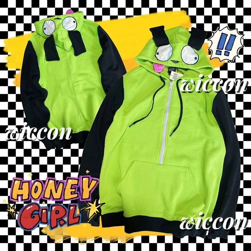 Anime Invader Cosplay Costume Coat Alien Zim Hoodies Jacket coat Hooded Zip Up Pullovers Sweatshirts with Ears Halloween costume