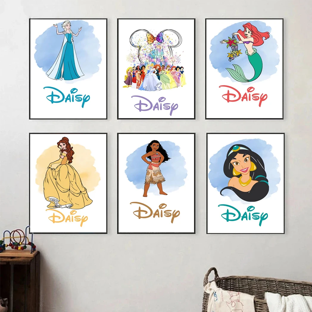 MINISO Disney Princess Personalized Poster Frozen Wall Art Poster Cinderella Canvas Painting Home Bedroom Decoration