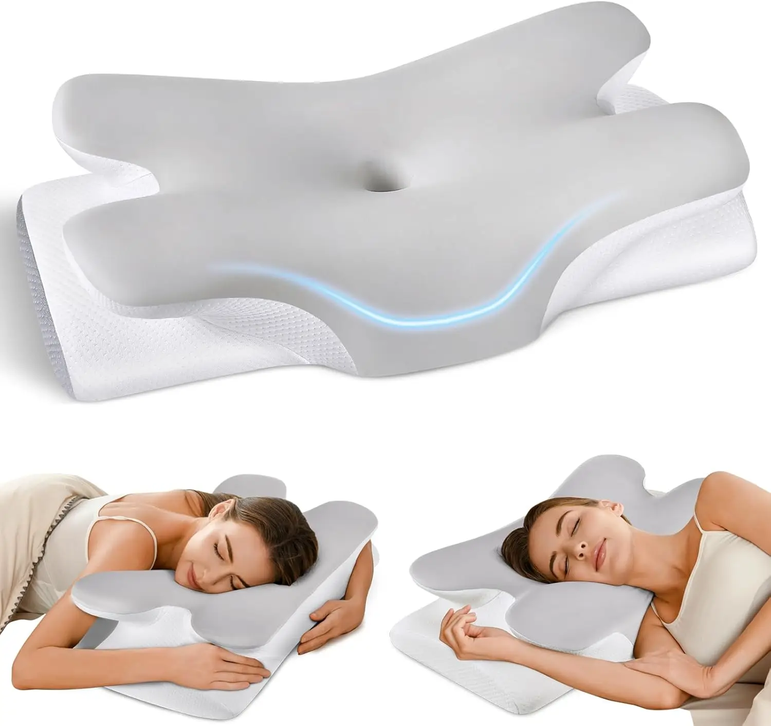 

Ergonomic Cervical Neck Pillow for Pain Relief - Memory Foam Side Sleeper Pillow with Cooling Cover