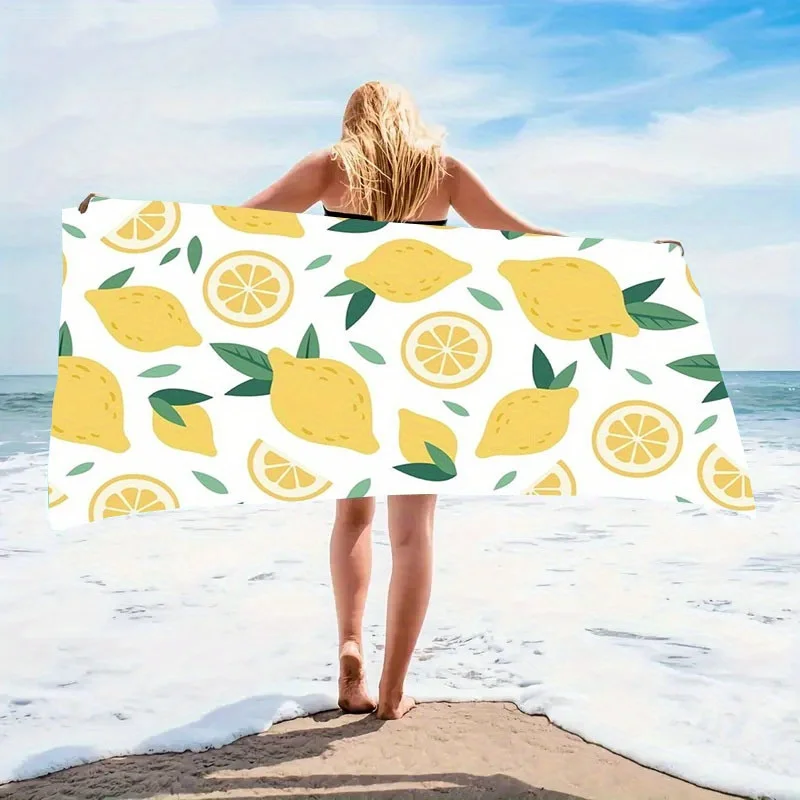1pc Microfiber Lemon Pattern Beach Towel - Polyester Fabric, Machine Washable, Suitable for Travel, Swimming, Pool Towel