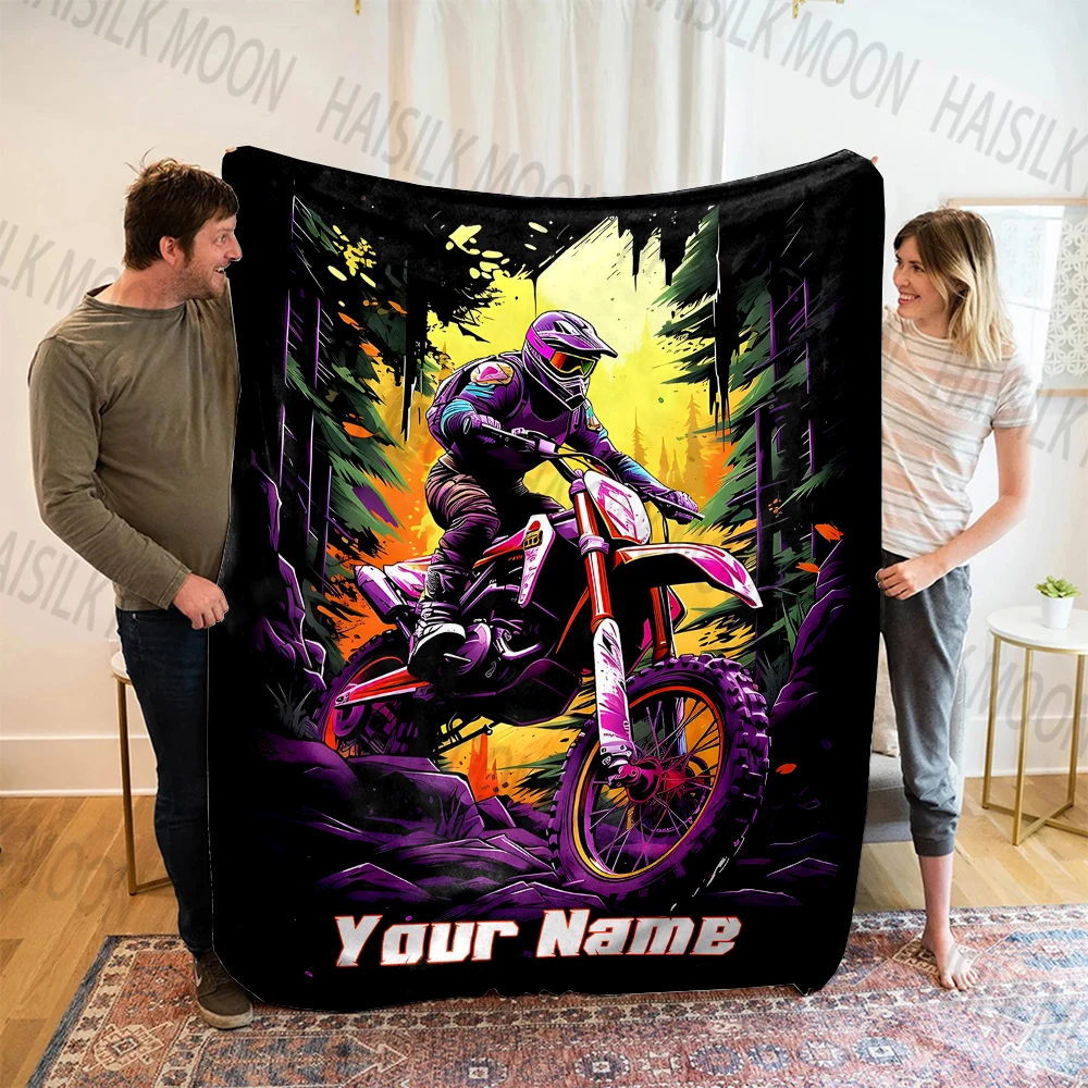 (Nome Memo U) Nome personalizado Cobertor personalizado com estampa de motocross Cobertor quente e confortável para adultos e crianças para presentes