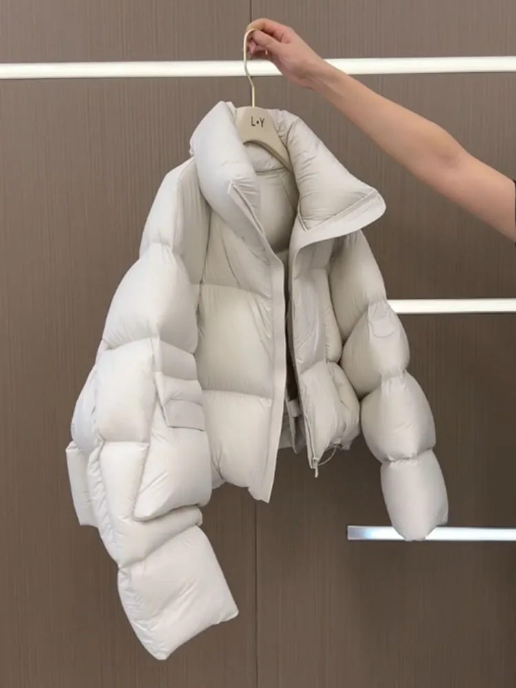 Coreano sle ort branco para baixo jaet feminino inverno faionable elite tamanho pequeno outerwear commute sle fibra de poliéster