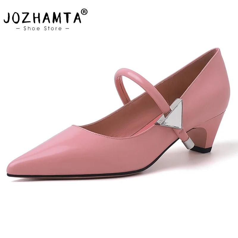 JOZHAMTA Sexy Pumps For Women Straps Genuine Leather Chunky High Heels Shoes 2025 Ins Spring Party Office Lady Dress Size 33-40