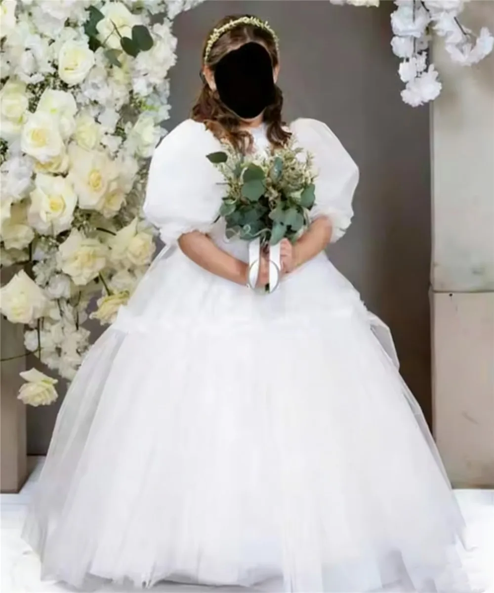 Customized Pleated High Neck Flower Girl Wedding Dress Puffy Princess Birthday Party Dress Bridesmaid First Communion Gown