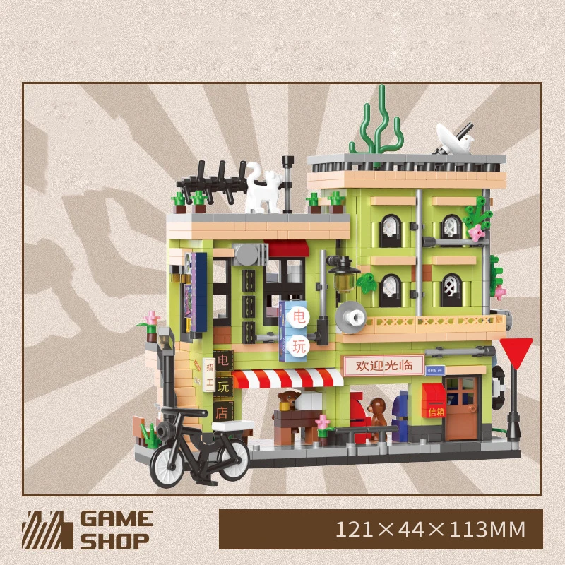 الإبداعية كتلة صغيرة الصين عرض الشارع استوديو الصور الشعر بحار لعبة متجر فيديو بناء الطوب لعبة البناء للهدايا