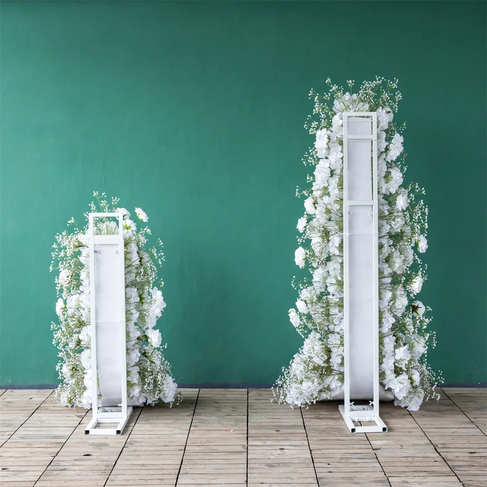 Decor Mariage Event KT Board Artificial Flowers Arrangement White Rose Babybreath Silk Flores Arificiales Decoracion H2.2/1.5m