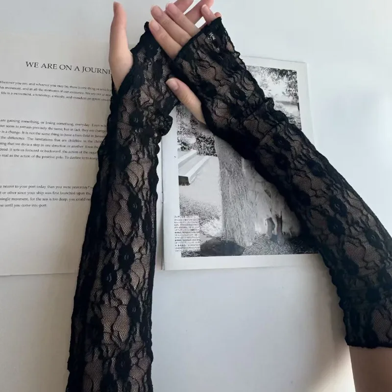 

Long fingerless lace gloves for women, summer sun protection sleeves, driving and cycling UV-proof sun-shading fingerless gloves