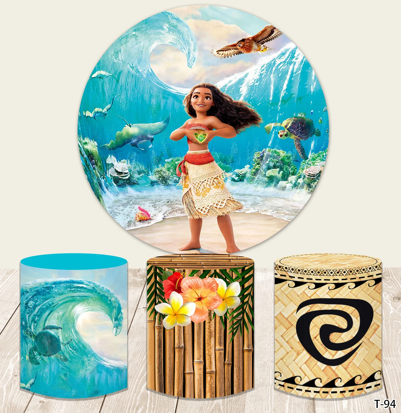 Round Shape Disney Moana Party Backdrops Birthday Decorations Custom Background Wedding Decoration Children\'s Photozone Wall