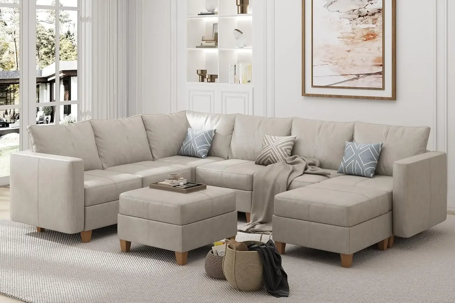 Modular Sectional Sofa with  U Shaped Sectional Faux Leather Sectional Couch Large Sofa,