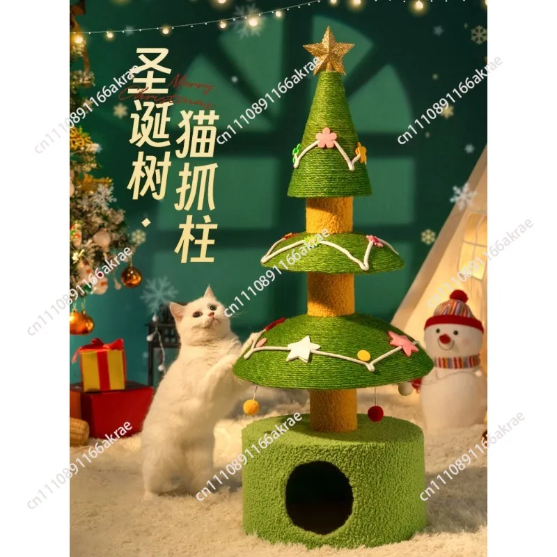 Christmas tree sisal cat climbing frame, cat nest, cat scratch post, multi-layer Christmas tree design, pet Christmas gifts
