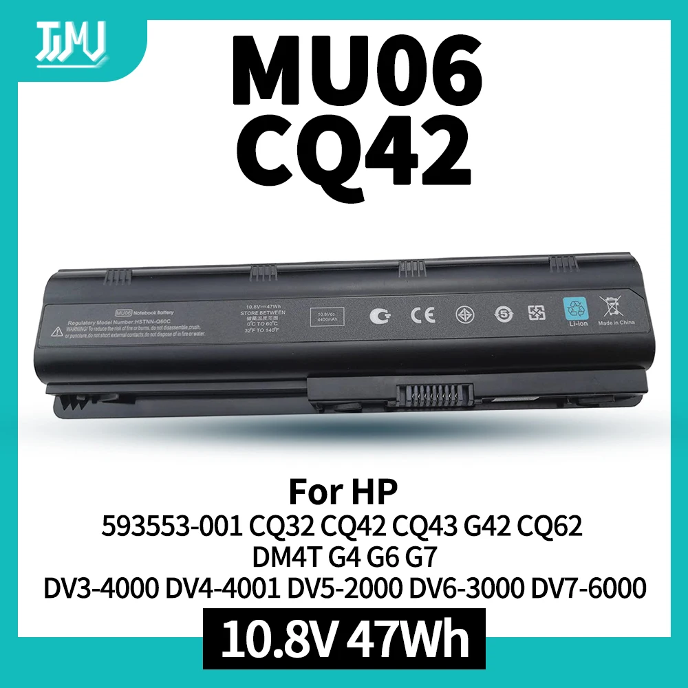 

Аккумулятор ноутбука MU06 для HP Spare 593553-001 Compaq Presario CQ32 CQ42 CQ43 павильон DM4 G4 G6 G7 DV3-4000 DV5-2000 DV6-3000 DV7-6000 Compaq 435 436 10.8V MU09