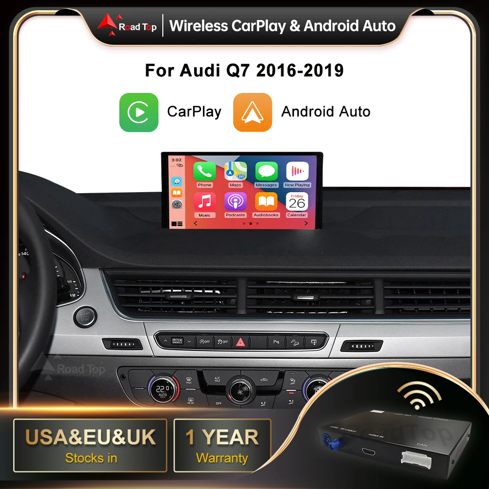 

ROAD TOP Wireless CarPlay for Audi Q7 Q5 A4 A5 2016-2019, with Android Auto Interface AirPlay Mirror Link Car Play Functions