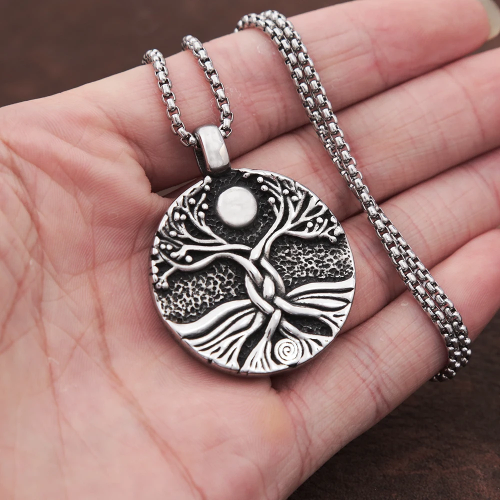 Men Vintage Stainless Steel Tree of Life Pendant Necklace Fashion Nordic Yggdrasil Chain Necklace Creative Jewelry Wholesale