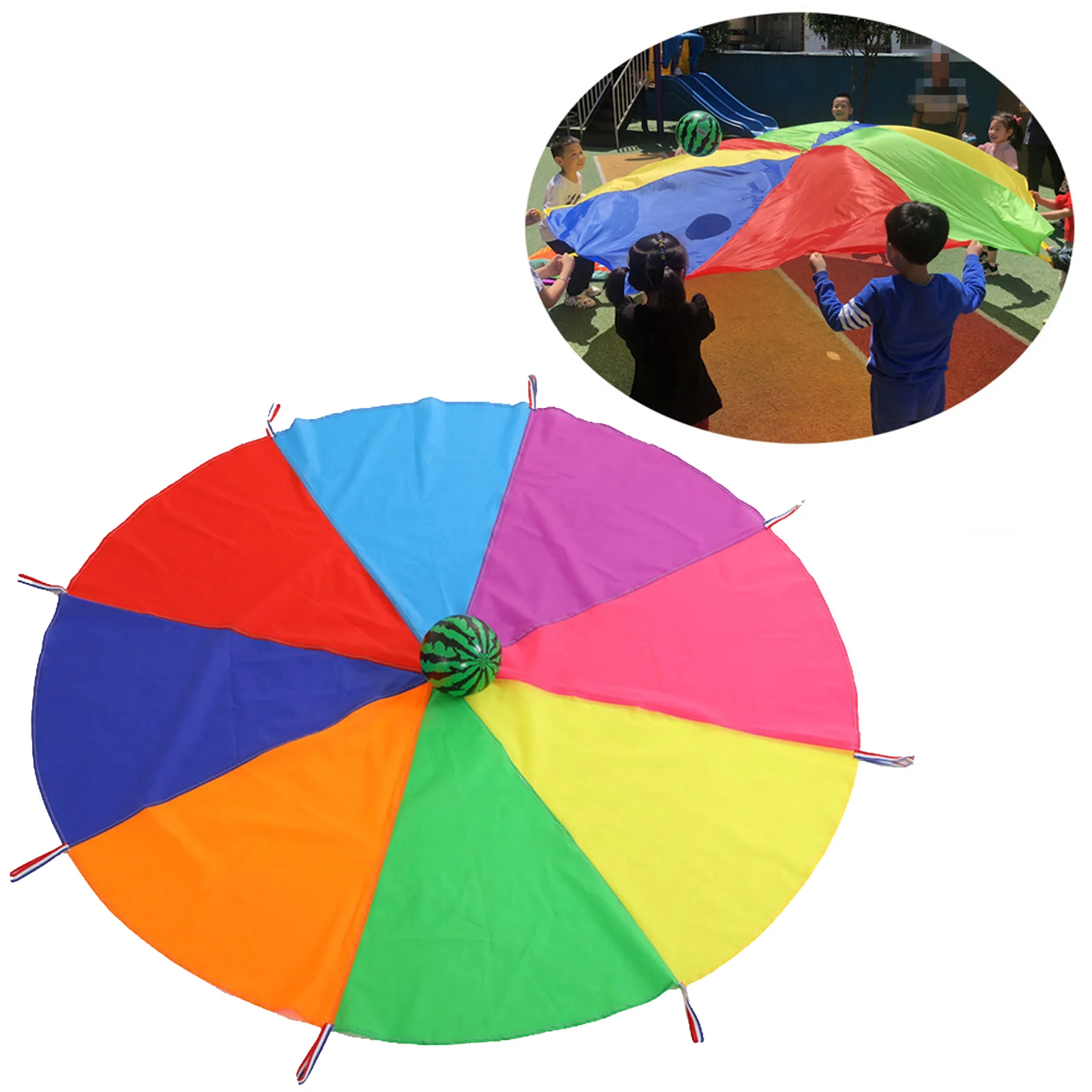 Prop Rainbow Parachute Toys 2M Diameter Kids Outdoor Teamwork Game Jump Bag Bounce Play Mat School Activity Puzzle Game