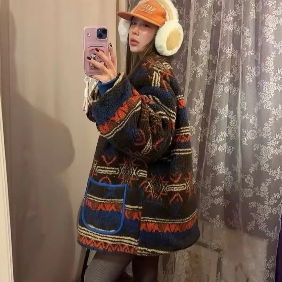 معطف نسائي فضفاض طويل من فراء الضأن من Faionable لخريف وشتاء جديد Sle ريترو شبابي للتخسيس أنيق #4