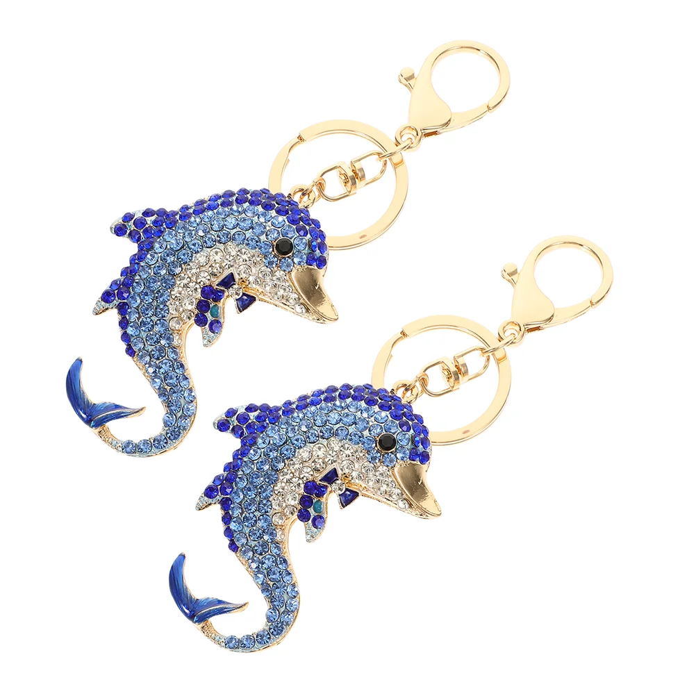 

2 Pcs Dolphin Keychain Purse Ocean Keychains -blue Alloy Dolphins Lovers Ring