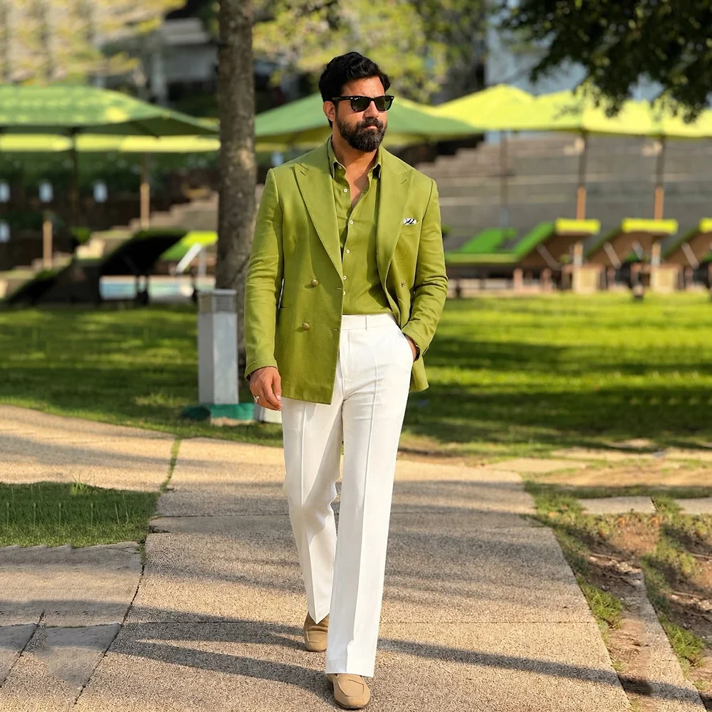 Casual Double Breasted Two Pieces Men's Suit Set Business Slim Fit Office Male Clothing Dinner Party Wedding Groom Tuxedo