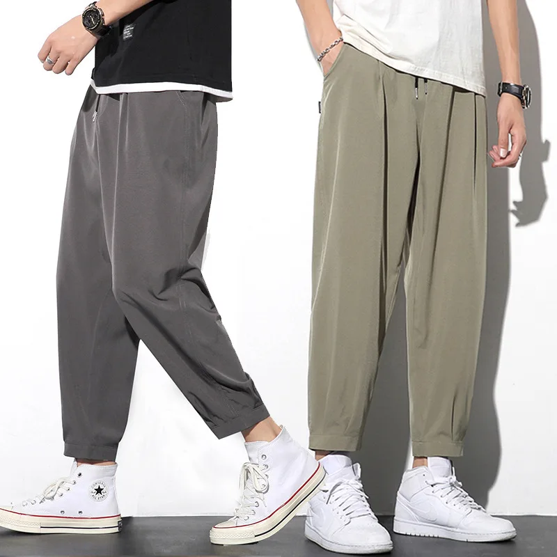 

Men's Elastic Quick-Dry Summer Slim-fit Loose 9-Minute Pants for Sports, Suitable Spring and Autumn