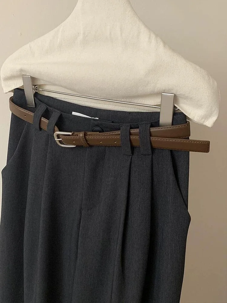 

ey Suit Pants Women's High Waist Draped Texture Faionable Straight Leg Pants Ele Ladylike Trousers for Busin