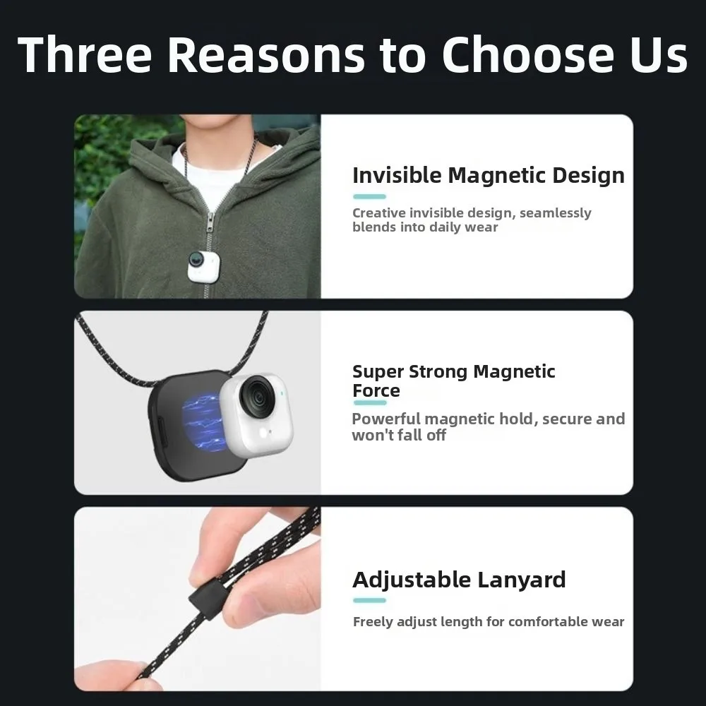 حامل كاميرا تعليق مغناطيسي بدون استخدام اليد، حامل كاميرا معلق قابل للتعديل، حزام حبل مضاد للاهتزاز لـ Insta360 GO Ultra