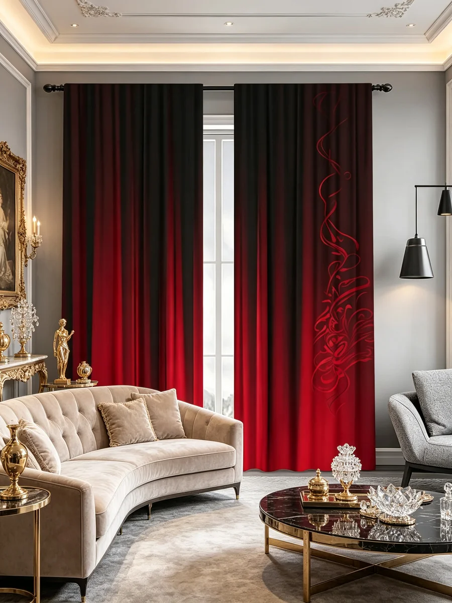 2PCS Dark Red Velvet Blackout Door Curtains