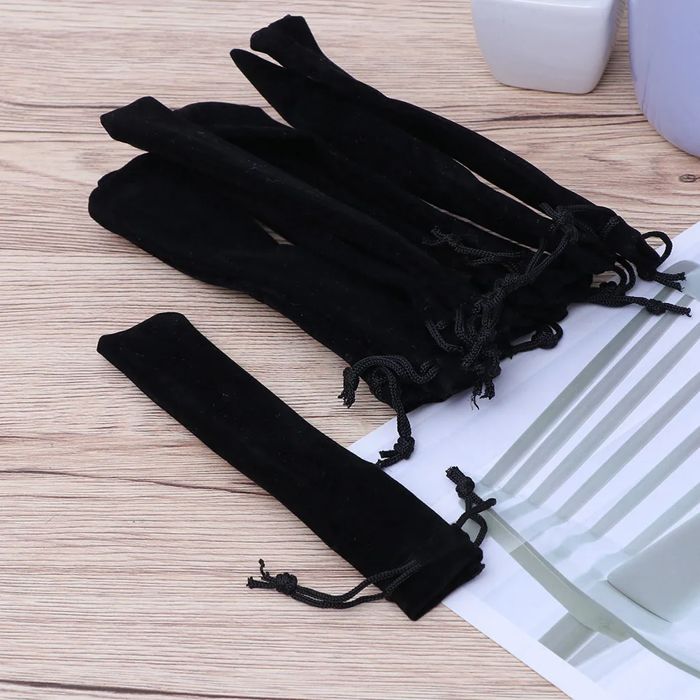 

100pcs Velvet Pencil Case Small Drawstring Organizer Bag Holder Stationery Pouch Black Lightweight Pen Container Writing