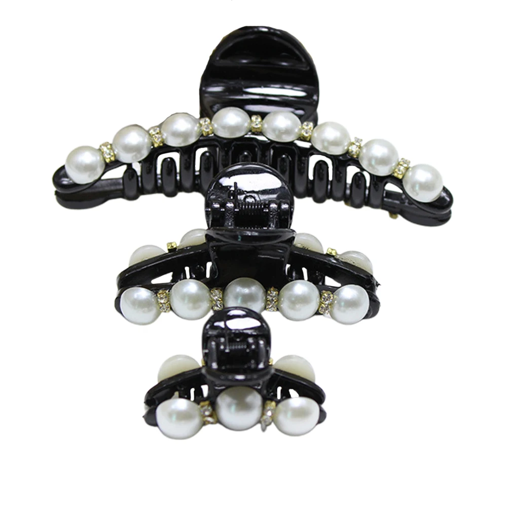 

3pcs Rhinestone Jaw Clips Lightweight Hair Accessories Women Girl 3Sizes Pearl Daily Life Festival Decorations