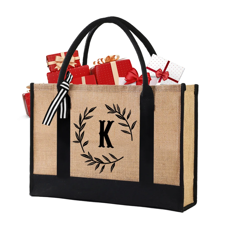 

New linen alphabet tote bag travel shopping picnic bag handbag storage bag