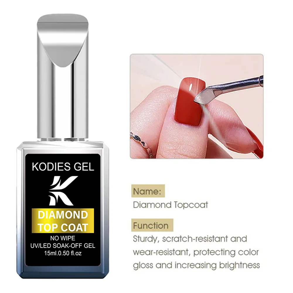 KODIES GEL diamant couche de finition nouvelle formule résistance aux rayures couche de finition sans lingette Gel UV Vernis à ongles Vernis Semi permanent UV Gellak