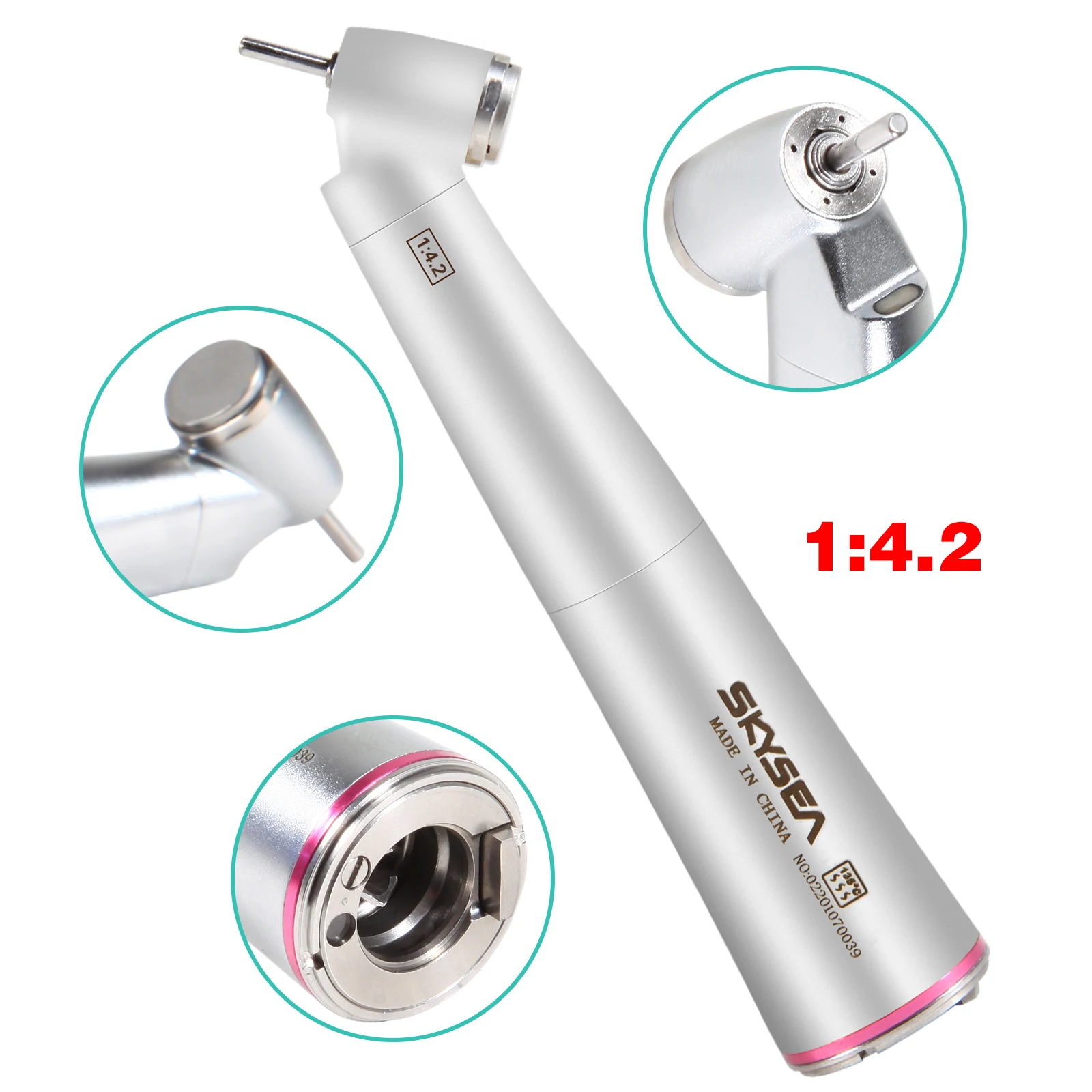 SKYSEA Dental 1:4.2 increase 45 Degree Red Ring Fiber Optic Contra Angle Surgical Handpiece Fit NSK