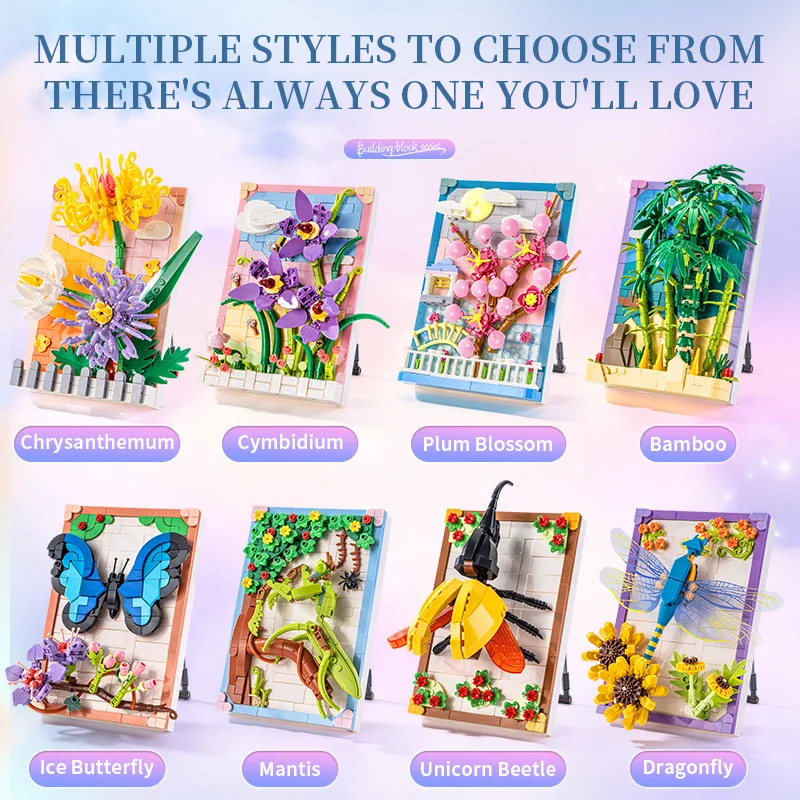 

Лесной насекомое, цветок, строительный блок, рисунок, 3D головоломка, подвесная картина для гостиной, спальни, маленькое свежее украшение стены, подарок
