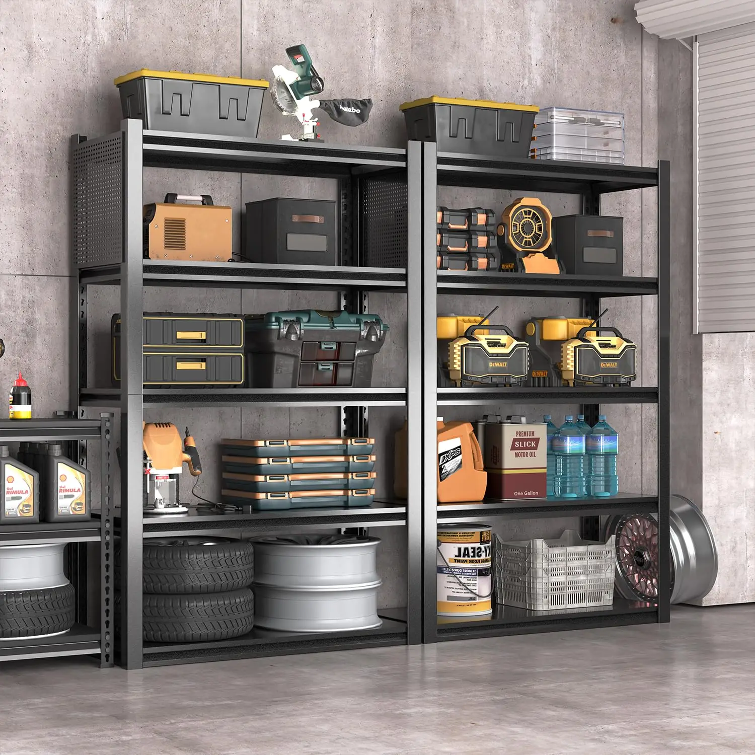 Metal Garage Shelving with Pegboard, 5-Tier Adjustable Heavy Duty Storage Rack, 5000 LBS, 72