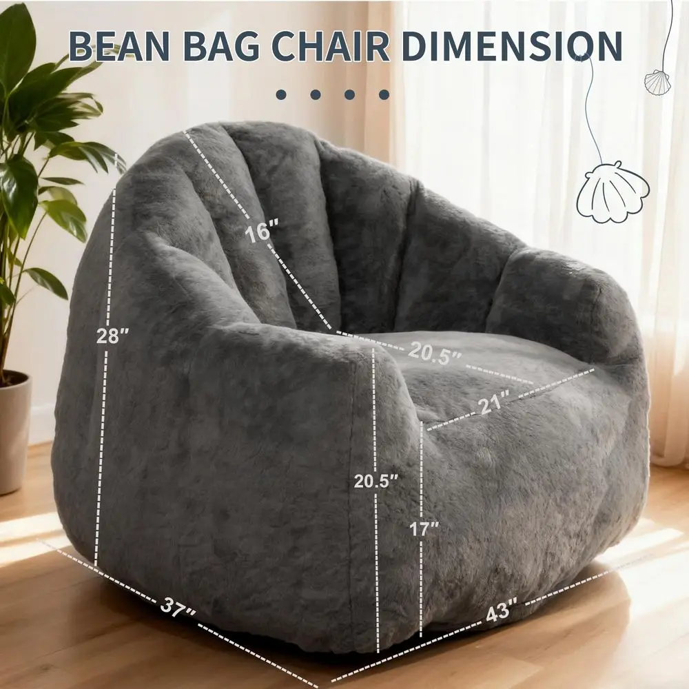 Shell Bean Bag Chair for Adults, Faux Fur ShellShaped Floor Sofa with HighDensity Memory Foam, Comfy Aesthetic Lounge Chair for
