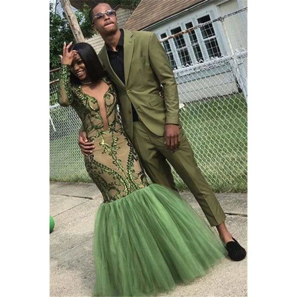 

Luxury Green Suits for Men Single Button Two Pieces Jacket Pants Male Clothing Smart Business Banquet Party Costume Homme