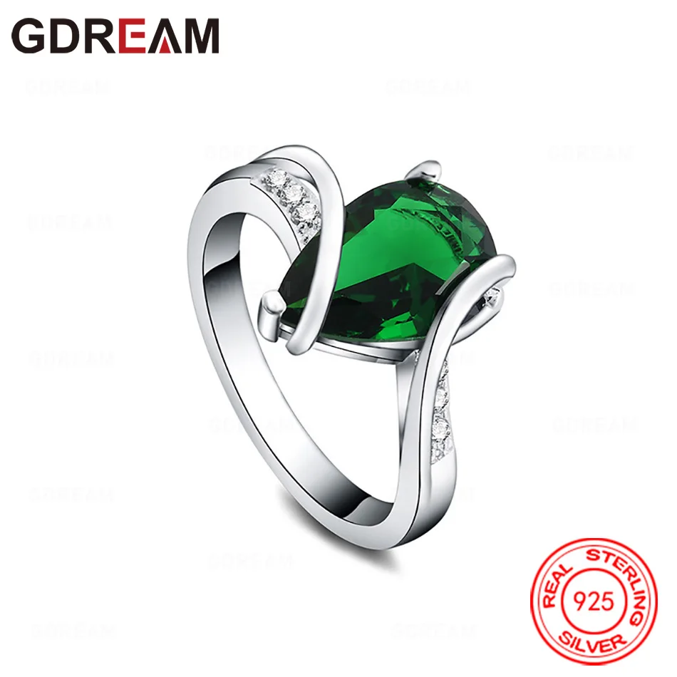 

GDREAM 925 Sterling Silver Teardrop-Shaped Emerald Zirconia Ring - A Unique Gift For Women, Versatile For Events And Jewelry