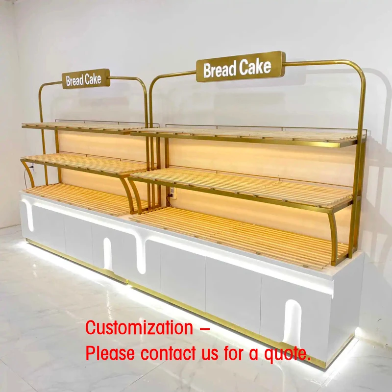 custom.Custom Luxury Bakery Display Cabinet LED Lighting Heavy Duty Standing Varnished Supermarket Retail Use