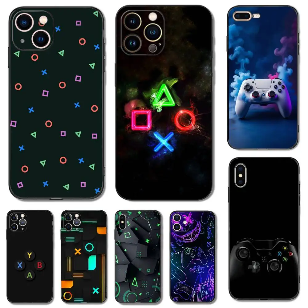 حافظة هاتف لوحدة التحكم في الألعاب Gamepad Play لهاتف iPhone 16,15,14,13,12,11,Pro,X,XS,Max,XR,Plus,Mini Soft Silicone Black مقاومة للصدمات