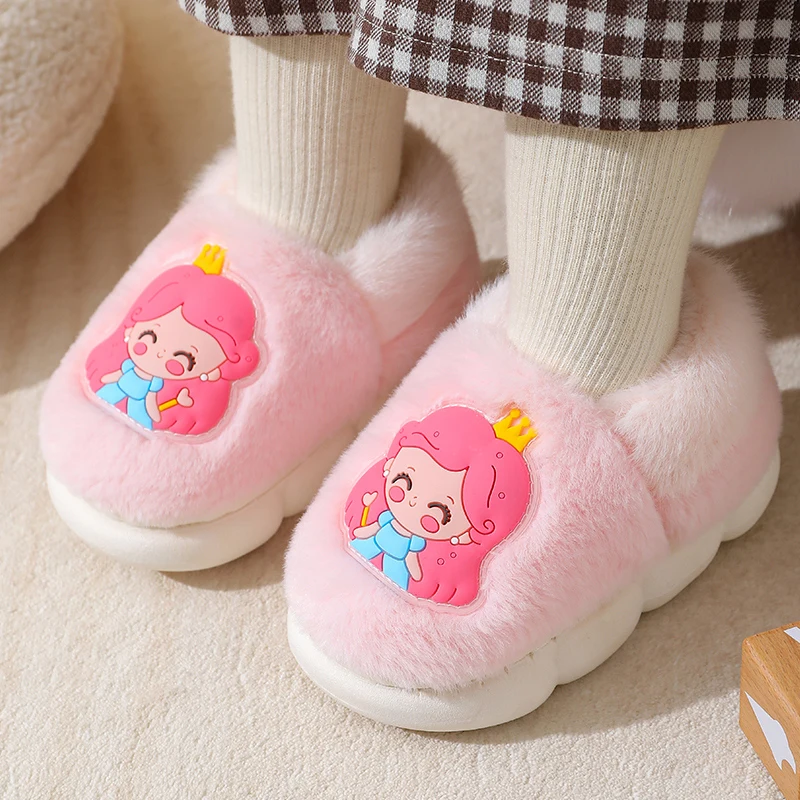 Talons ronds en peluche doux non ald pour enfants, pantoufles de princesse de dessin animé pour enfants, chaussures en coton pour la maison, chaussures chaudes d'intérieur pour filles, mignon, hiver, nouveau