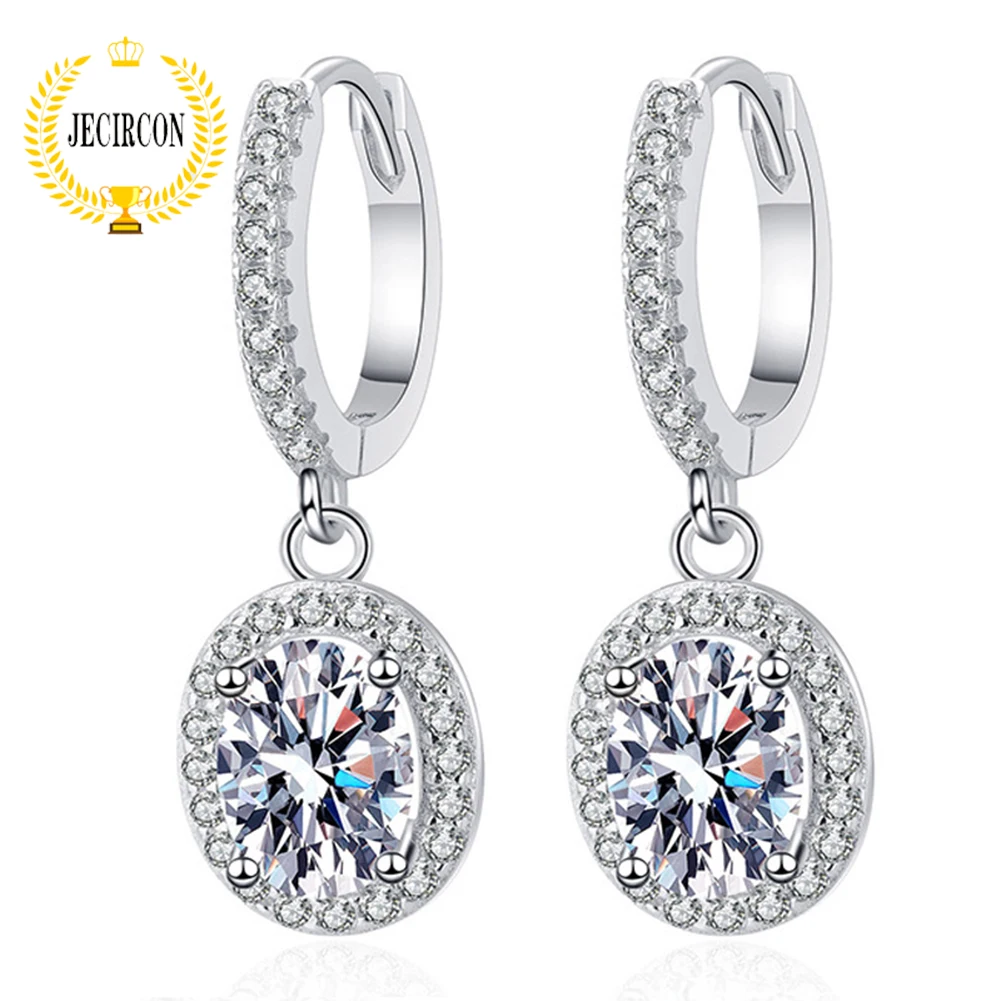 

JECIRCON Women's Earrings 1ct Moissanite Drop Earrings for Women 925 Sterling Silver Platinum-plated Classic Egg-shaped Earrings