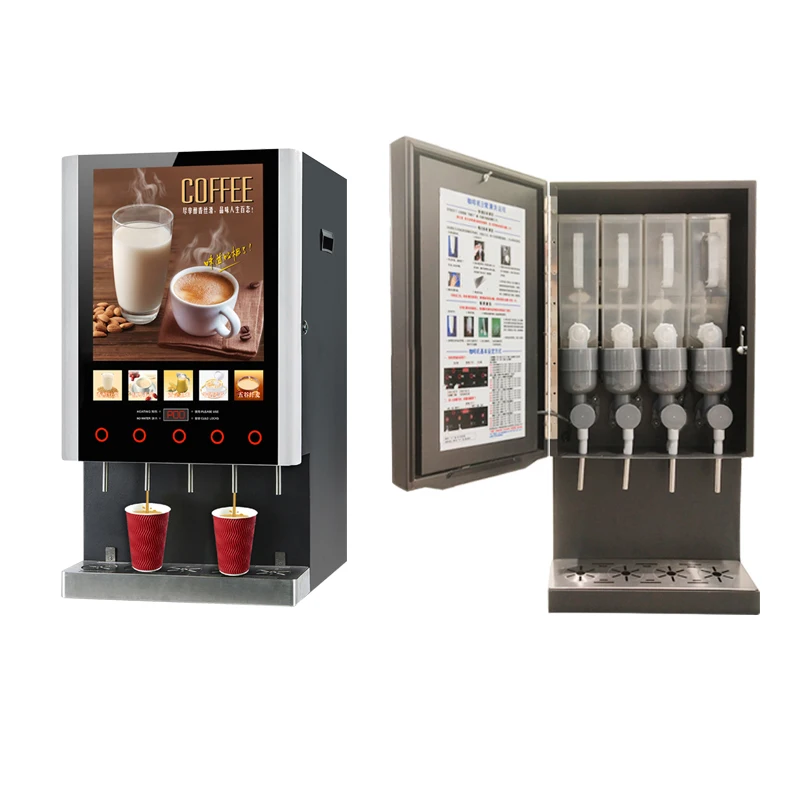 50S Fully Automatic Instant Coffee Vending Machine Commercial 5 Flavors Hot Drink Dispenser With LED Advertising Light Box