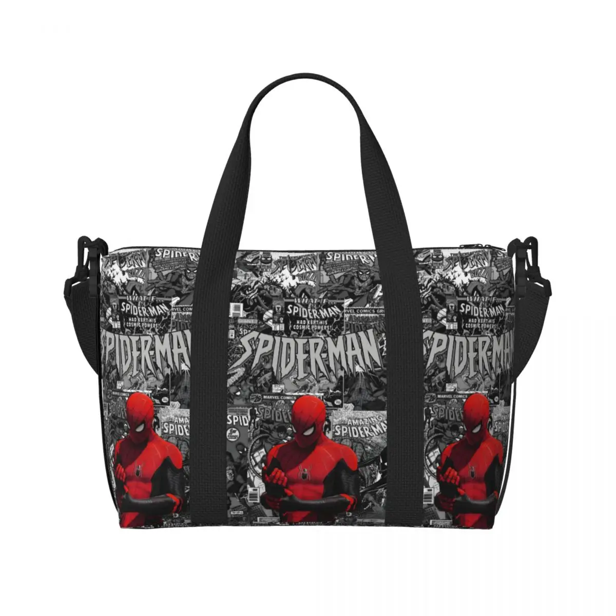 

Custom Spiderman Anime Hero Beach Tote Bag for Women Cartoon Printing Big Compartment Gym Beach Travel Bags